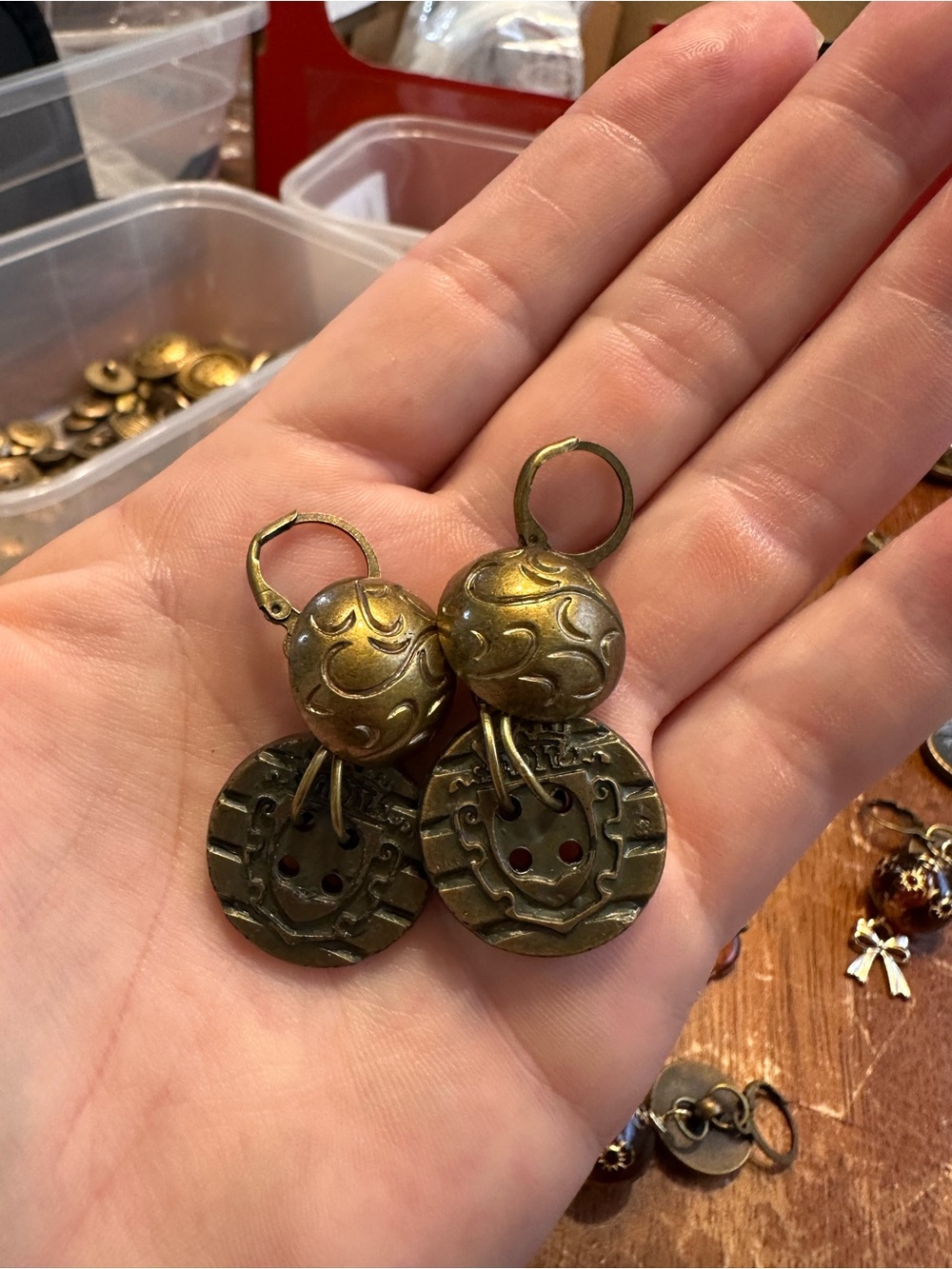 Vintage-Inspired Brass Dangle Earrings - Gold Tone